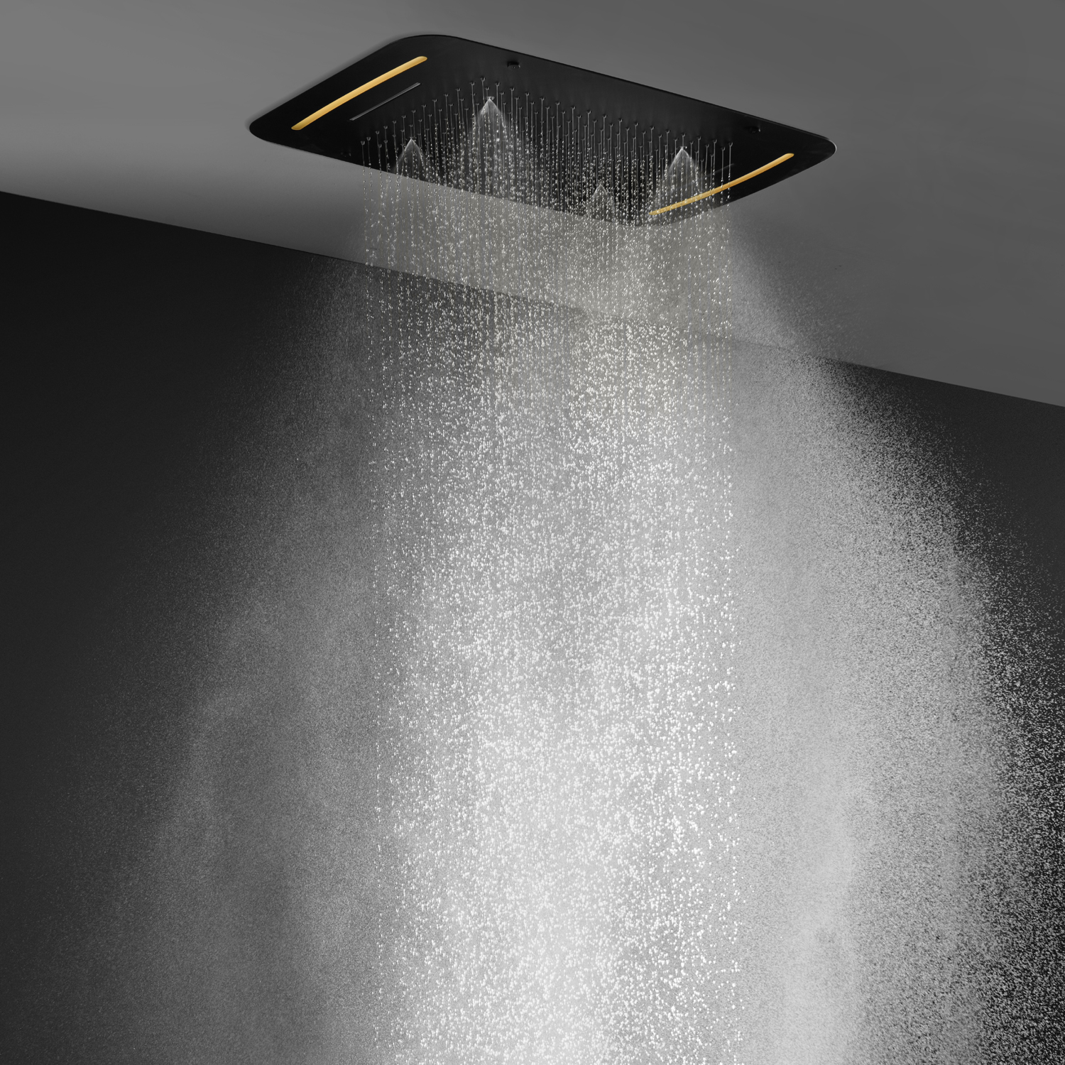Bathroom Accessories 5 Functions Black Shower set Ceiling Big LED Rainfall Showerhead Kits 710X430MM Thermostatic Mixer Faucets