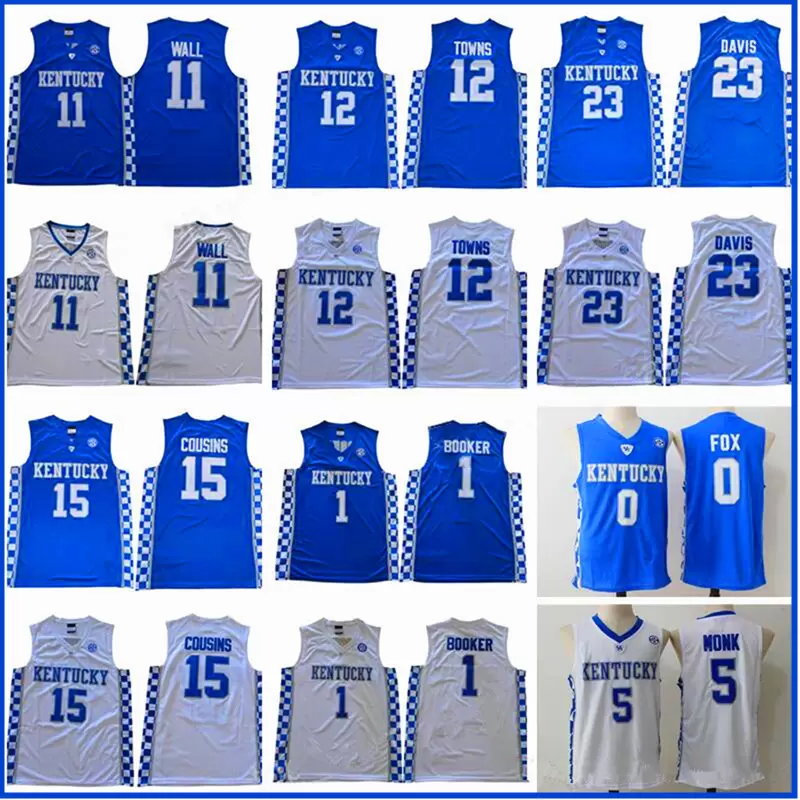 Kentucky Wildcats Jerseys College Jerseys Devin 1 Booker John 11 Wall Davis Karl Anthony 12 Towns Demarcus Cousins Primos Malik Monk De'Aaron Fox Blue Men Jersey Wear