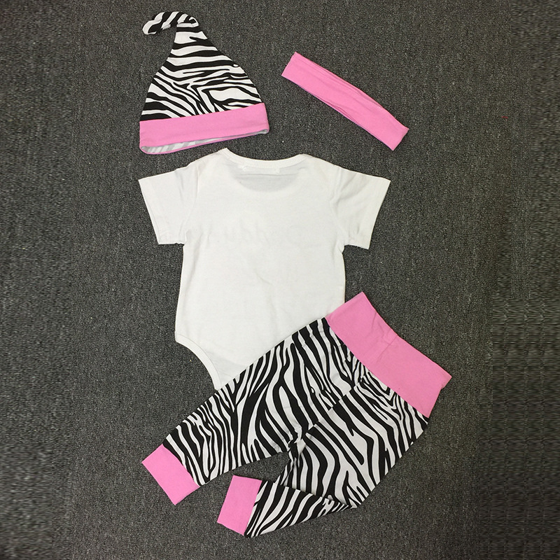 4PCS Sets born Baby girls clothes Daddy & Mommy's Miracle Bodysuit + Zebra Pants+Hat +Headband Infant Toddle Girls Outfit 220509