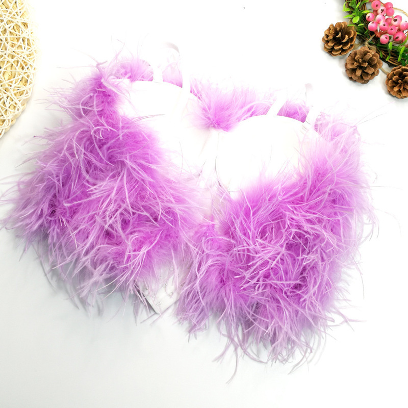 Ostrich hair crop top for women feather camis tube tight-fitting stage performance costume nightclub party tanks bustier bra 220325