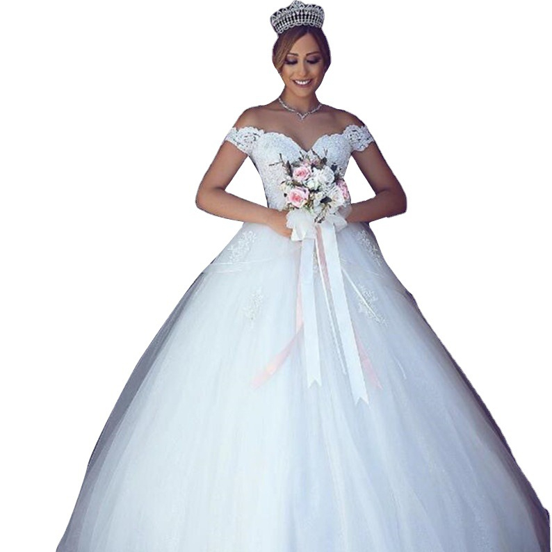 2023 New Dubai Elegant Long A-line Wedding Dresses Sheer off shoulder Lace Appliques Beaded Vestios De Novia Bridal Gowns with Buttons