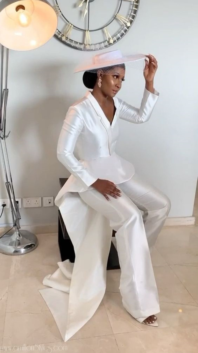 Long Sleeve Stain Jumpsuit Wedding Dresses with Peplum Train 2022 Arabic Aso Ebi Simple Bridal Dress Pant Suit