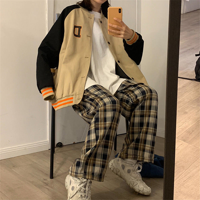 HOUZHOU Harajuku Plaid Pant Oversize Wide Leg Trousers Female Korean Style High Waist Checkered Pajama Spring Summer 220325