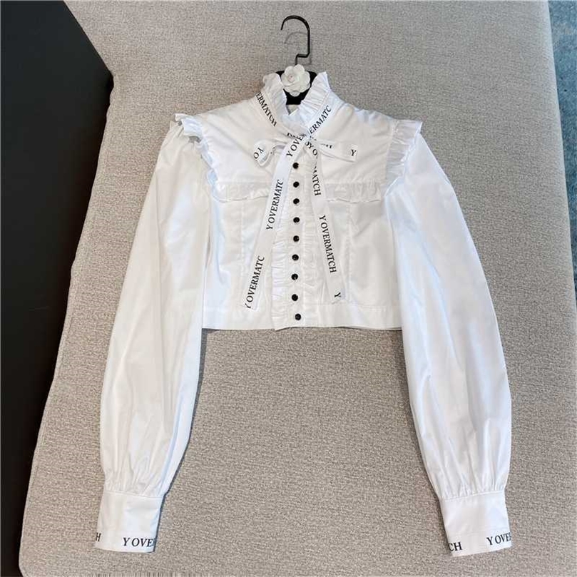 DEAT Spring Arrivals White Solid Color Long Sleeve Turtleneck Vintage Style Lace Letter Ribbon Bow Short Shirt Top MZ067 210709
DEAT Spring Arrivals White Solid Color Long Sleeve Turtleneck Vintage Style Lace Letter Ribbon Bow Short Shirt Top MZ067 210709