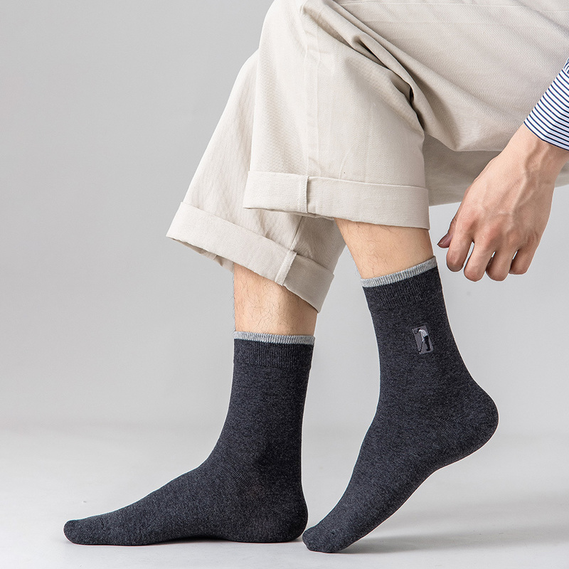 5 pairs High Quality Embroidery Men's Cotton Socks For Male Business Deodorant Dress socks men's Outdoor Baseball 220323