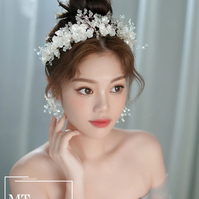 Crystal Beaded tiara Hair band Earrings Set Bride's Wedding Tiara brides Hair Accessories 0615