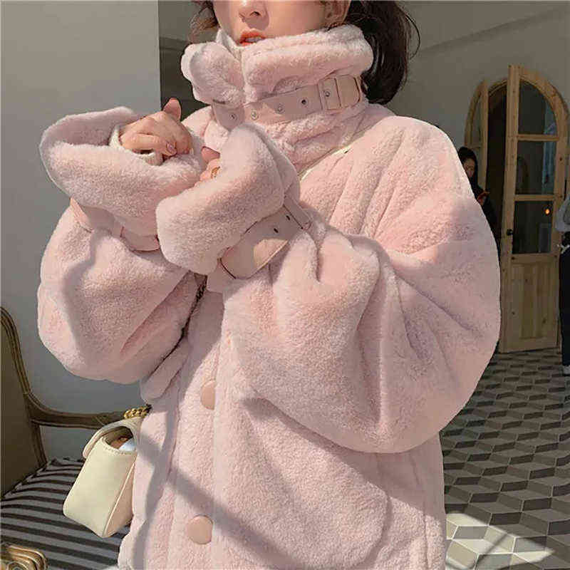 Autumn Winter Imitation Fur Jacket Warm Overcoat Korean Solid Sweet Single-breasted Pocket Coat Women Fashion Pink White Parkas T220810 
Autumn Winter Imitation Fur Jacket Warm Overcoat Korean Solid Sweet Single-breasted Pocket Coat Women Fashion Pink White Parkas T220810