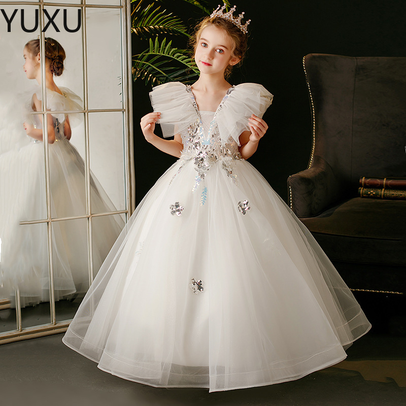 2023 Coral Crystals Beaded Girls Pageant Dresses Sleeveless Lace Organza sequined Flower Girl Dresses Corset Back Pageant Gowns For Teens
