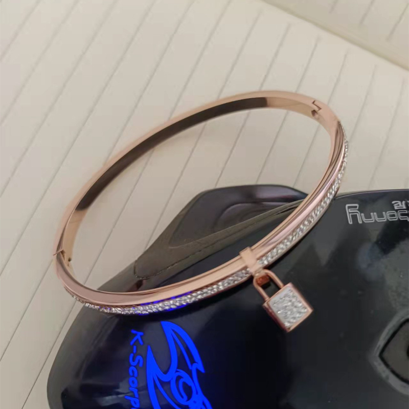 Gold Silver Plated Small Lock Charm Bangle Bracelet High Quality Stainless Steel Jewelry