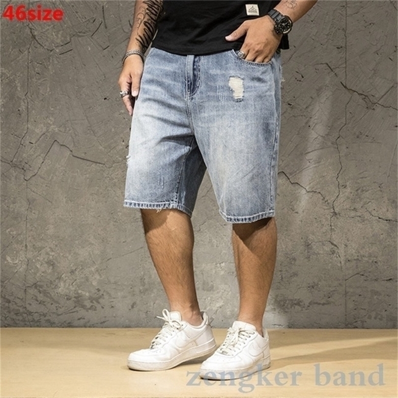 Men's denim shorts light men's summer large size men's loose thin hole oversized fivepoint men shorts cotton big size men T200718