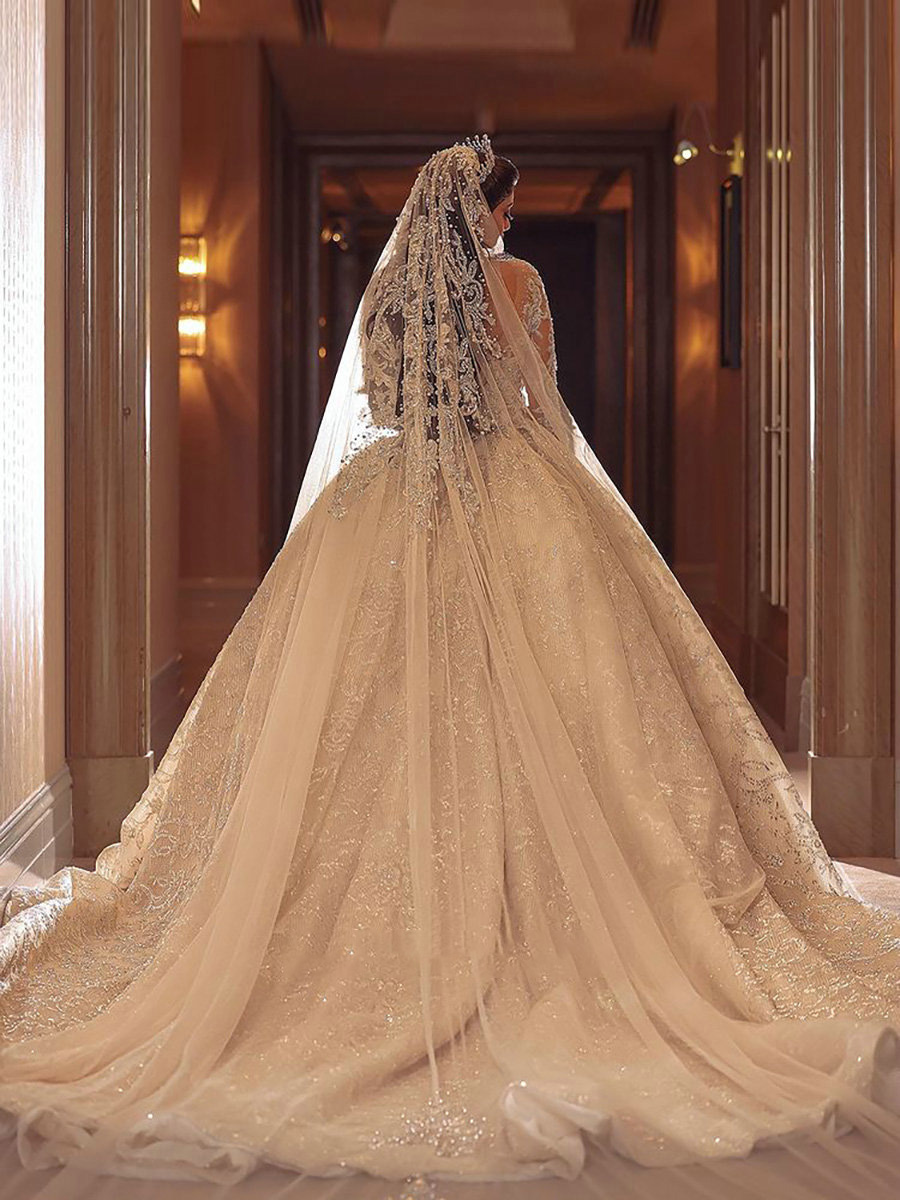 Elegant Ball Gown Wedding Dresses A-Line Long Sleeves Sequins Beads Organza Bodice Bridal Gowns Chic Dubai Custom Made Vestidos De Novia