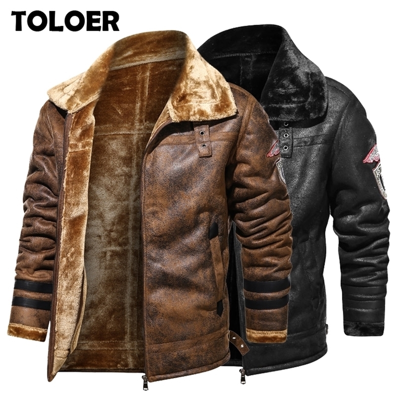 Leather Jacket Men Retro Suede Coat Outerwear Motorcycle Biker Male Winter Fur Jacket Thick Fleece Leather Man Windproof Jackets 201128