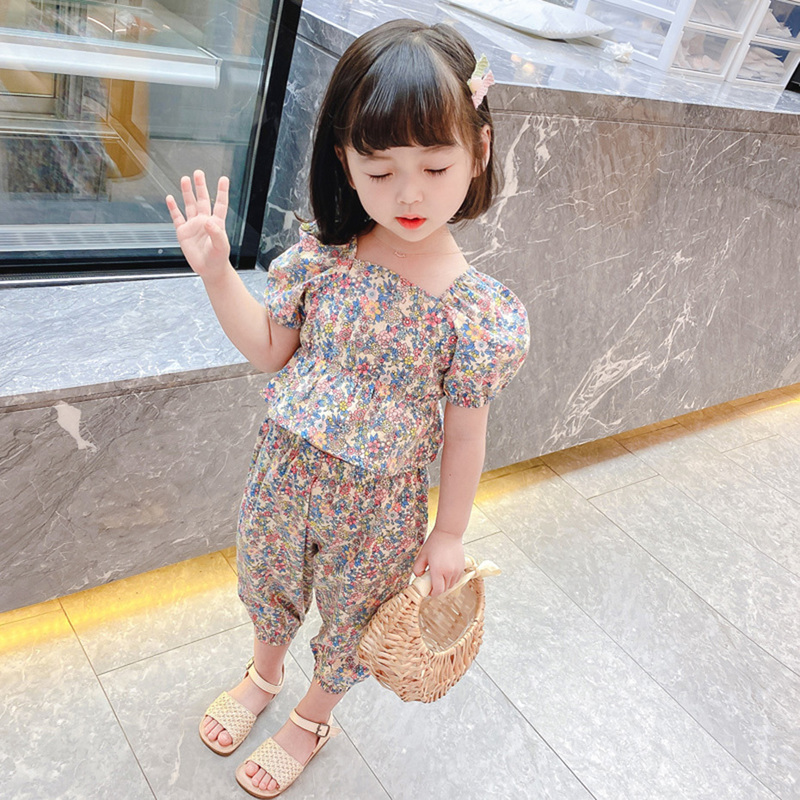 2pcs/set Children Clothes Floral Tshirt + Pants For Girls Casual Style Big Girls Clothes Summer Kids Tracksuit 220425