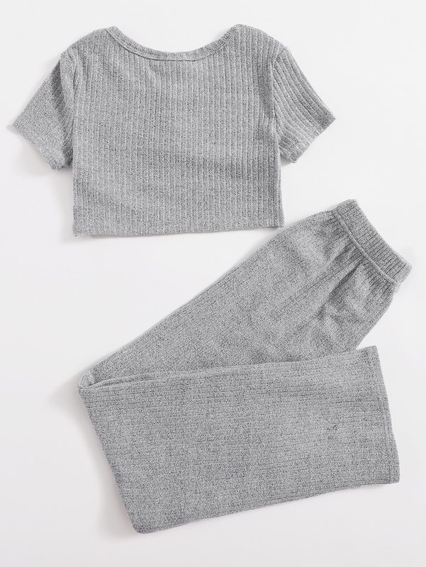 Girls Button Front Rib-knit Top & Leggings Set SHE