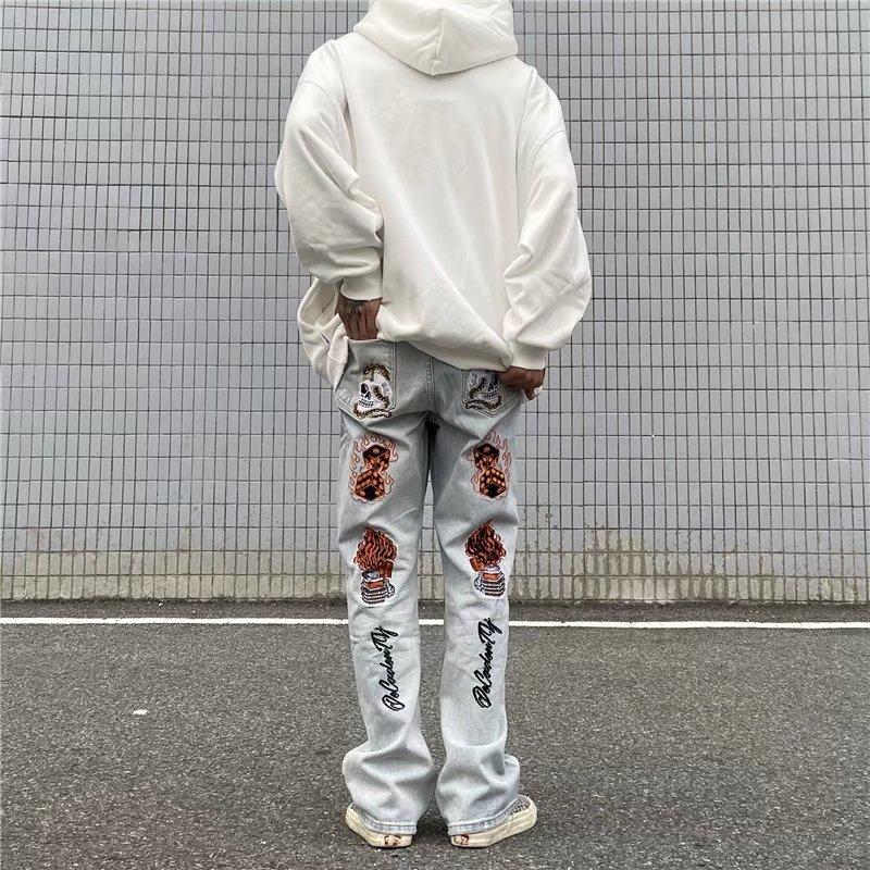 Men' Jeans Fashion Skull Embroidery Hip Hop Flare For Men Y2K Pants Vintage Washed Casual Blue Denim Trousers Pantalon HommeMen
Men' Jeans Fashion Skull Embroidery Hip Hop Flare For Men Y2K Pants Vintage Washed Casual Blue Denim Trousers Pantalon HommeMen