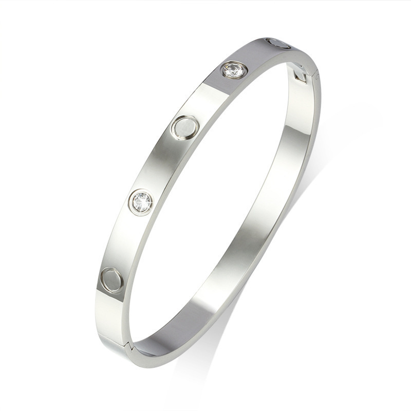 

Clasp Style Stone Love Bracelets & Bangles for Women Men 316L Titanium Steel Cubic Zirconia Jewelry 16cm 17cm 18cm 19cm Brand Jewelry Classic Design