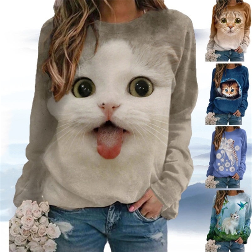 

Kaus Gambar Cetak 3D Kucing Y2K Baru Mode Wanita Atasan Lehero Kasual Lengan Panjang Pullover Longgar Musim Semi Panas 220613