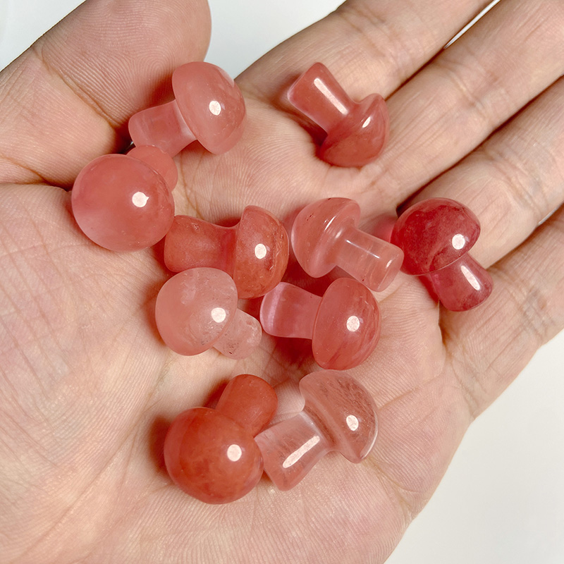 2cm Mini Mushroom Statue Natural Stone Carved Decoration Quartz Hand Polished Healing pink Crystal Reiki Trinket Gift Room Ornament