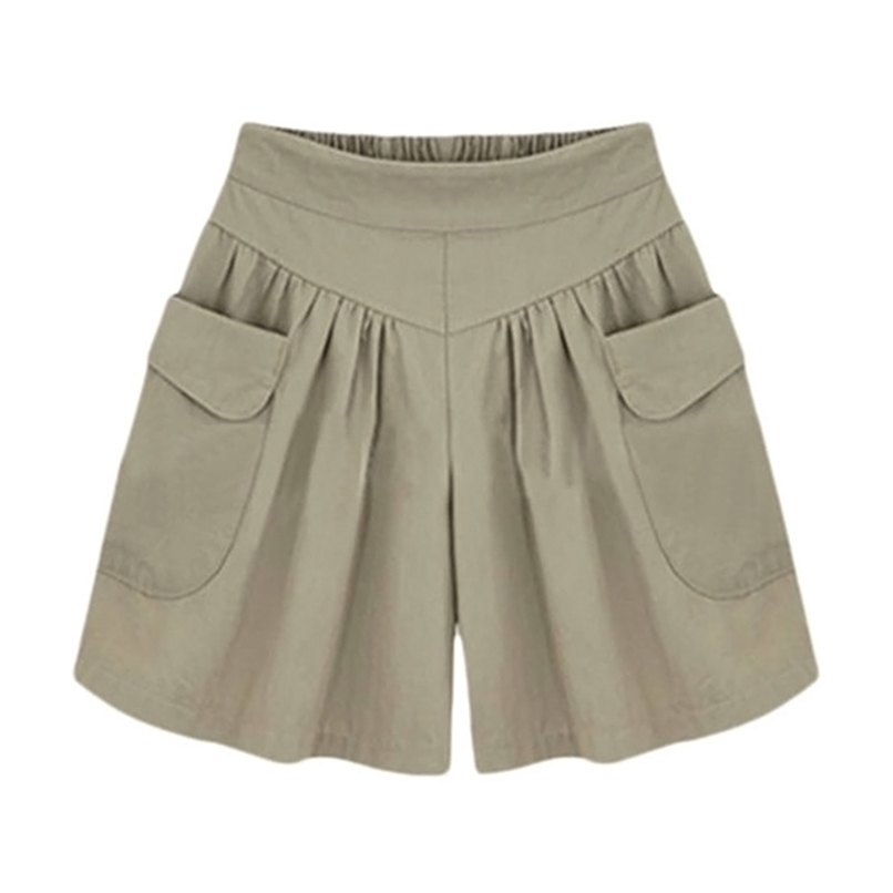 Summer Women Plus Size Solid Color Elastic Waist Casual Loose Shorts with Pocket Fashion Female Beach Swimwear Wide Leg 220629