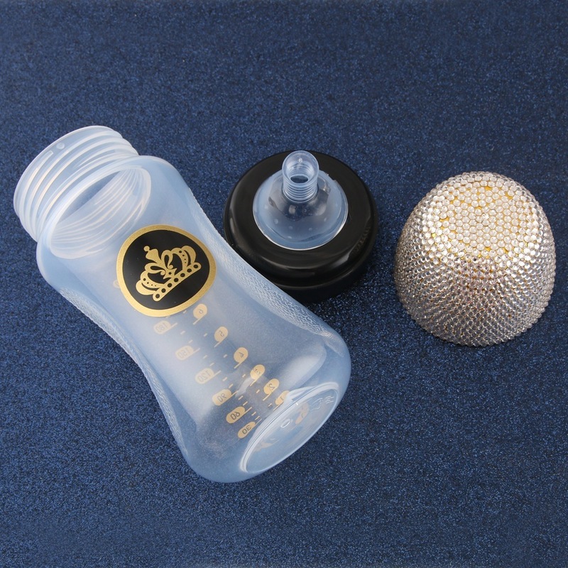 240ml Rose Gold Baby anti-fall Feeding Bottle With Bling Pacifier 8oz Wide Mouth born Nursing A Free 220414