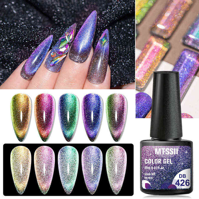 Nail Gel Toy Mtssii Reflective Cat Eye Magnetic Rainbow Glitter Polish Soak Off Uv Sparkling Auroras Laser Art 0328