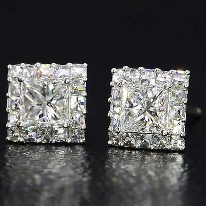2022 Top Sell Sparkling Stud Earring Luxury Jewelry 925 Sterling Silver Princess Cut White Topaz CZ Diamond Gemstones Party Women Men Wedding Earrings