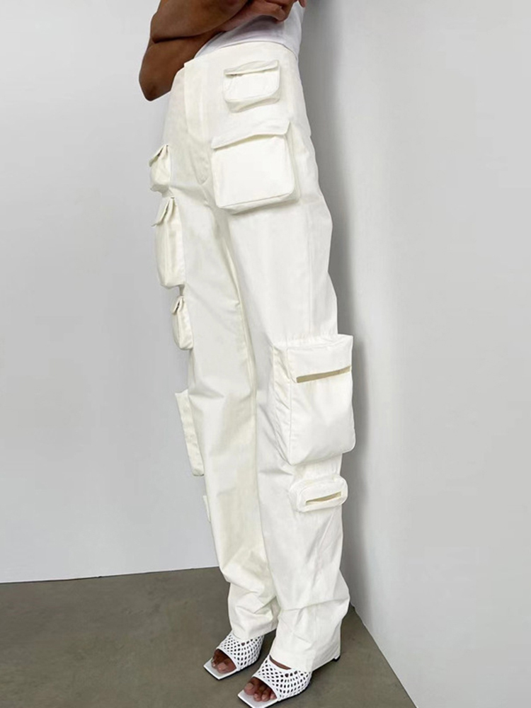 DEAT Autumn Functional Wind Heavy Industry High Waist Straight Pants Black White Thin Multi Pocket Overalls 7I0208 220325