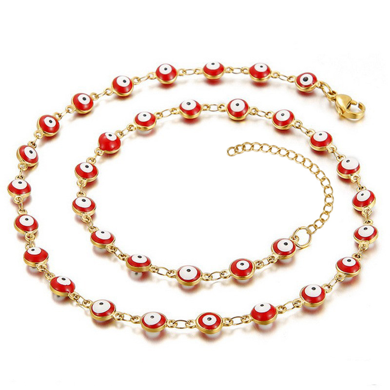 Classic Design Stainless Steel Chain Round Multicolor Evil Eye Necklace Bracelet Fashion Women Jewelry