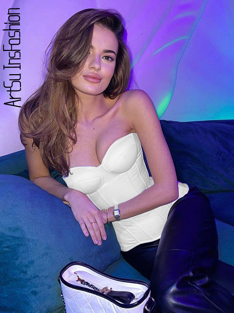 Satin Corset Crop Top Sleeveless Bustier Tank Tops Women Strapless Sexy Tube Off Shoulder Club Party Tanks Summer Vest 220325