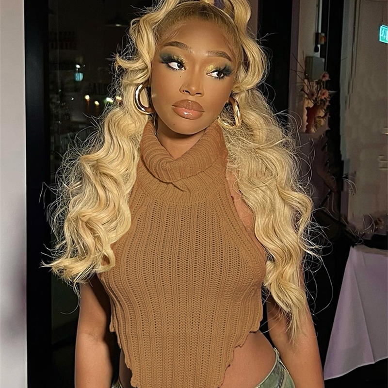 Kliou Knitted Worsted Vest For Women Fashion Irregular Shape Cut Out High Street Style Top Cascading Turtleneck Sleeveless Wear 220316