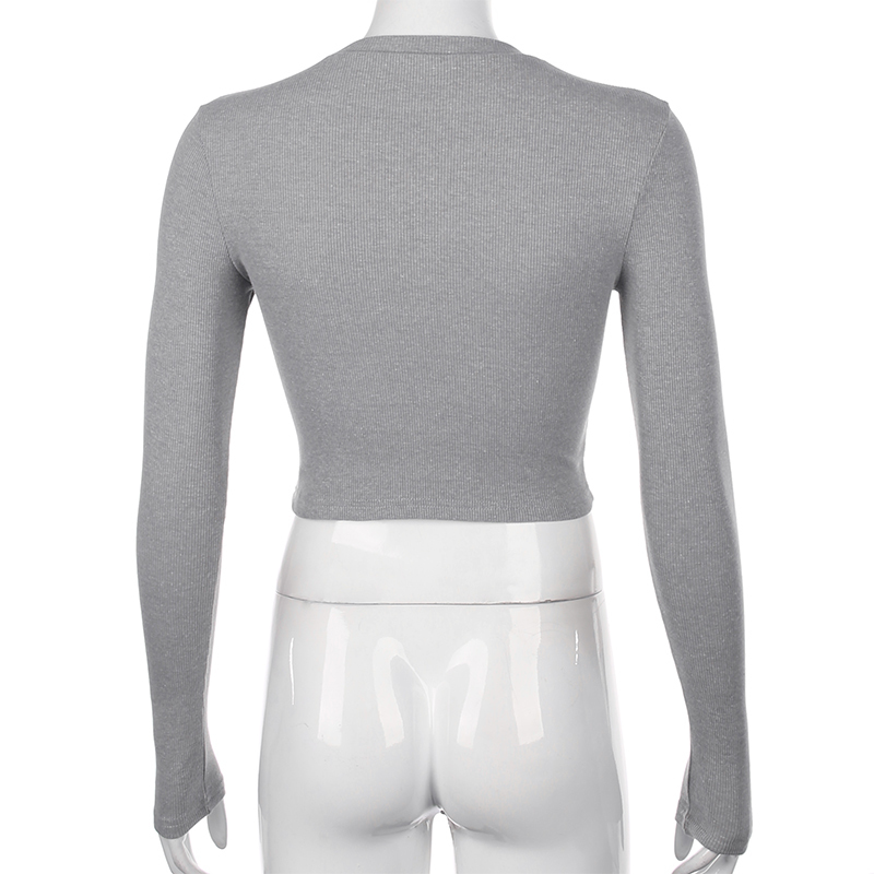 Darlingaga Autumn White Long Sleeve T shirt Women Tops Bodycon Solid Basic Ribbed Casual Crop Top Tee Shirt Femme 220714