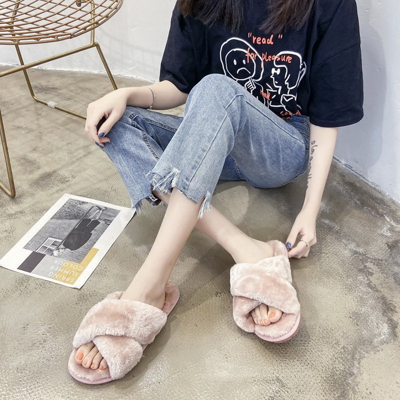 Kids Winter Shoes For Girl Fluffy Slippers Open Toe Flat House Slippers Toddler Girls Shoes Leopard Furry Indoor Slides 220421