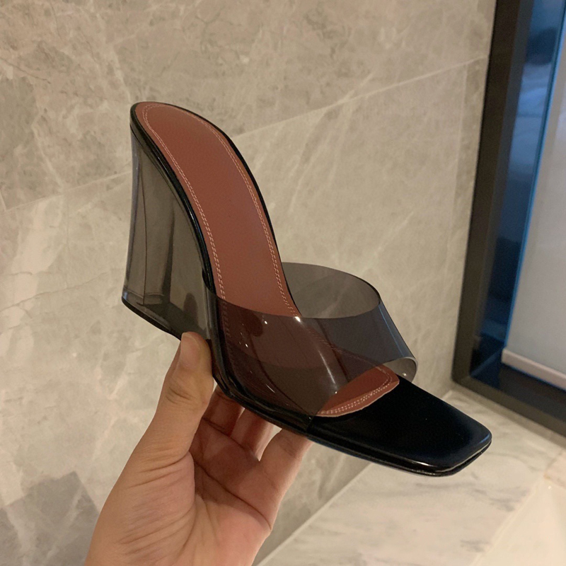 Summer Brand Runway Women Slippers Wedge Clear PVC Designer Ladies Slingback Transparent Heel Peep Toe Slippers Women Mules, Silver
Summer Brand Runway Women Slippers Wedge Clear PVC Designer Ladies Slingback Transparent Heel Peep Toe Slippers Women Mules, Silver