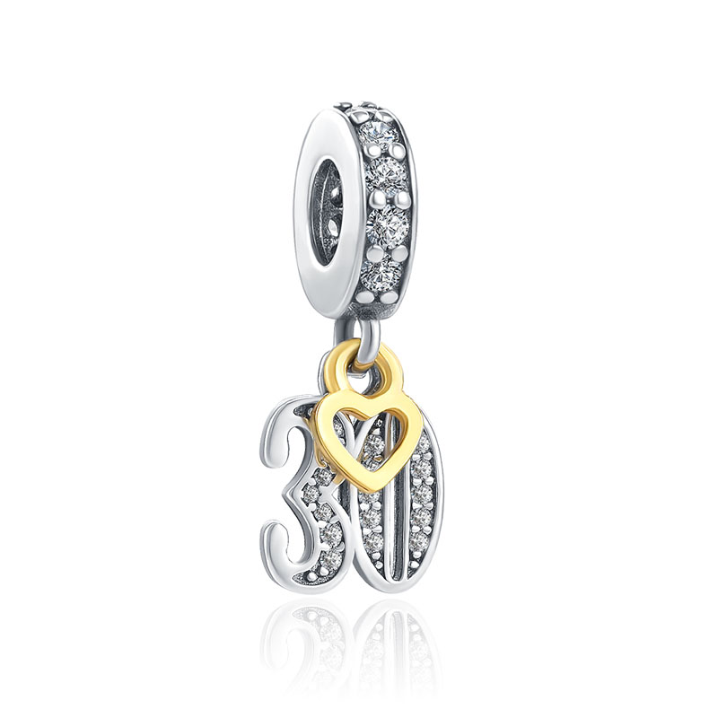 925 Silver Charm Beads Dangle 16 18 21 30 40 50 Digital Pendant Heart Bead Fit Charms Bracelet DIY Jewelry Accessories