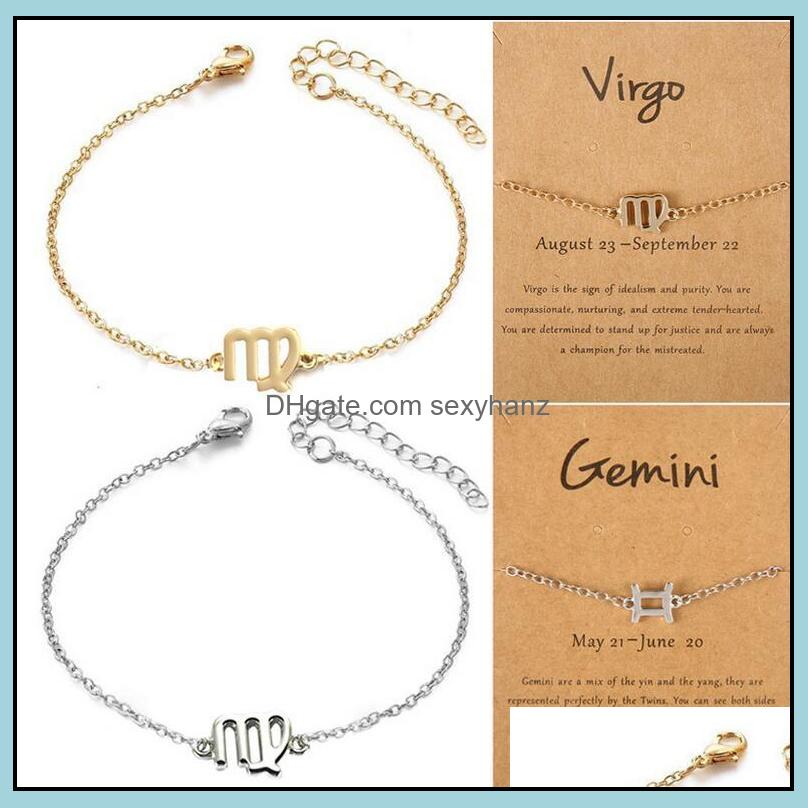 Charm Bracelets Jewelry 12 Constellations With Card Zodiac Horoscope Pattern Chain Bracelet Fashion Gifts For Women Wholesale Drop Delivery
Charm Bracelets Jewelry 12 Constellations With Card Zodiac Horoscope Pattern Chain Bracelet Fashion Gifts For Women Wholesale Drop Delivery