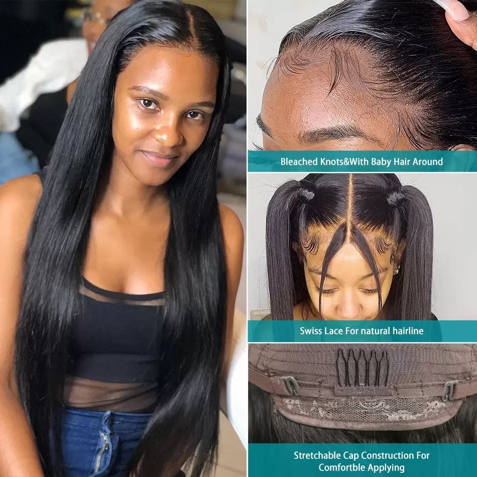26 28 Inch Long Straight Lace Front Human Hair Wig 13x4 Synthetic Lace Closure Frontal Wigs For Black Women