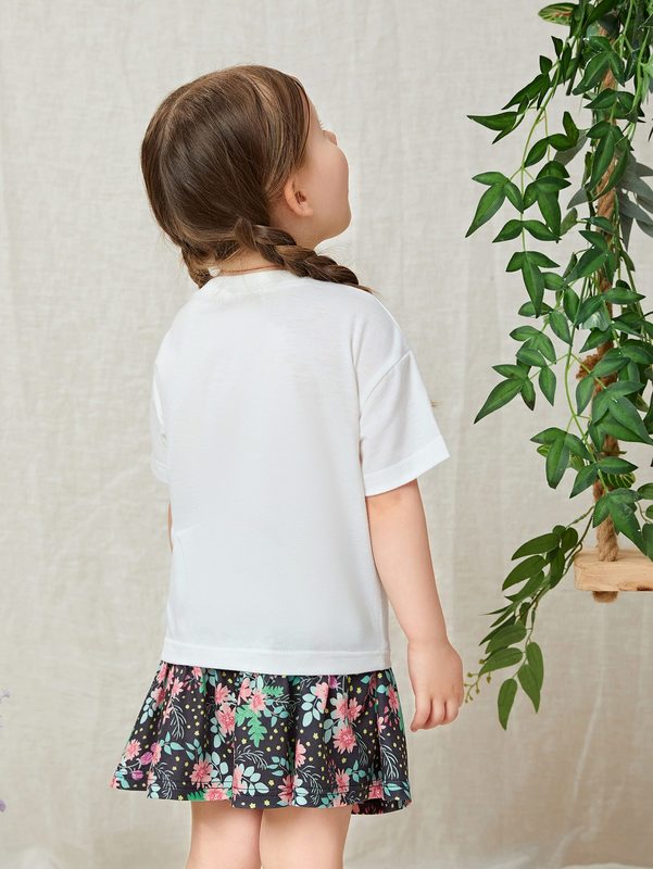 Toddler Girls Letter Graphic Tee & Floral Skirt Set SHE