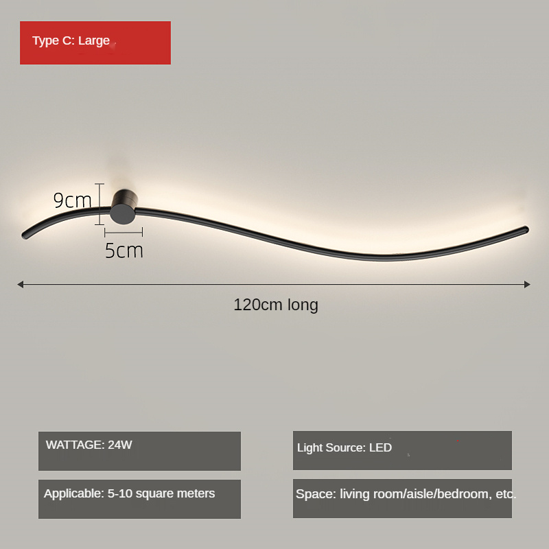 Long wall lamp S-shaped line Nordic minimalist bedroom bedside light staircase living room decoration background wall LED lamps