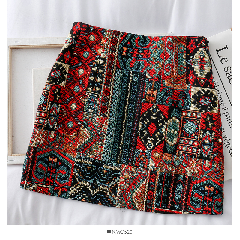 Fashion Indie Folk Embroidery A-Line Mini Skirts Chic Geometric Parttern Tweed Vintage Skirt Female 220317