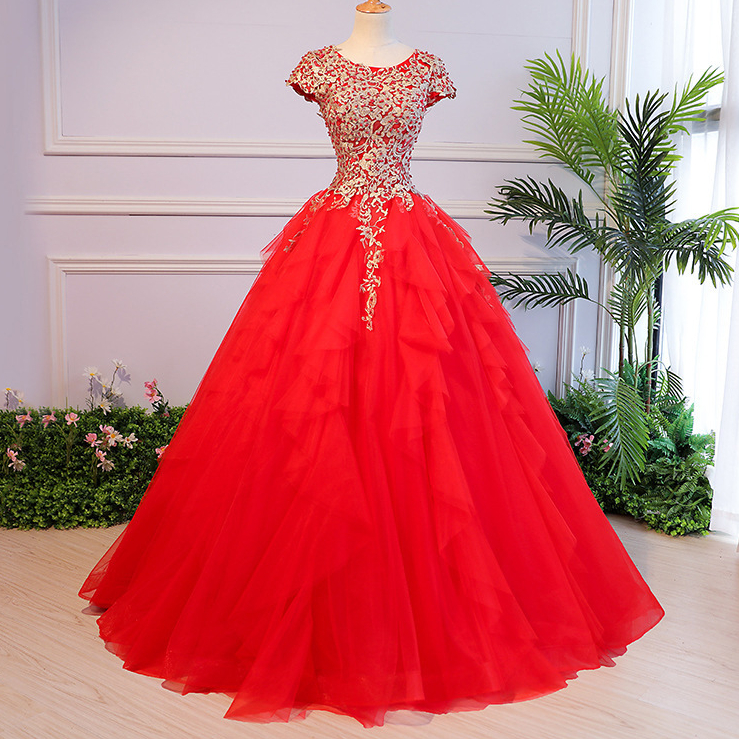 Gold Red Sequined Gowns Beaded Embroidery Lace Wedding Dresses Sweep Train Organza Bridal Gown Formal Party Detachable Wed Dress 403