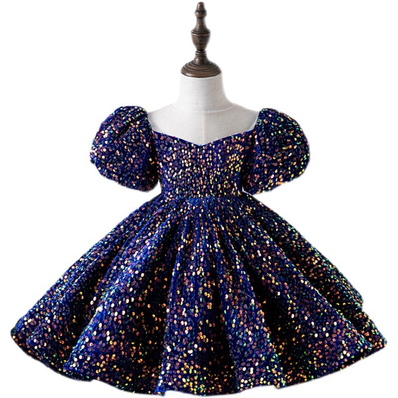 Gold Girls Pageant Dresses Ball Gown Long Sequined Toddler Flower Girl Dress Floor Length 3D Appliques First Holy Communion Gowns 403