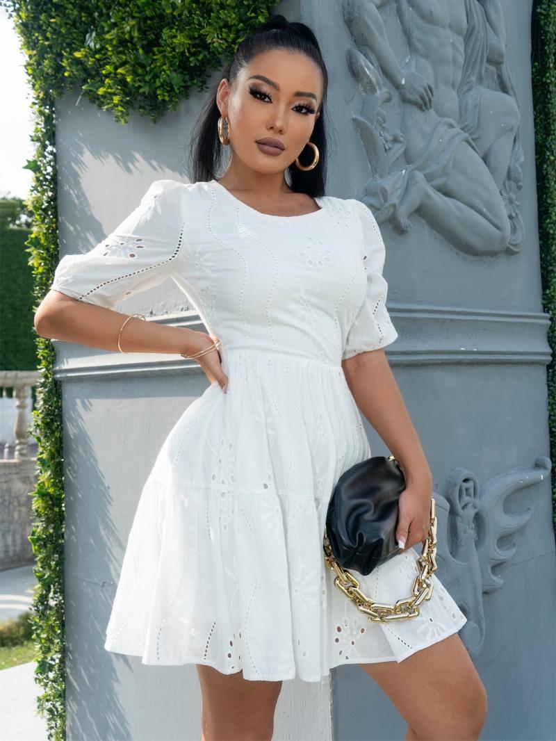 Casual Dresses EvaQueen Dress Solid Puff Sleeve Eyelet Embroidery DressCasual, White
Casual Dresses EvaQueen Dress Solid Puff Sleeve Eyelet Embroidery DressCasual, White