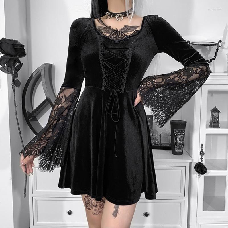 Casual Dresses Fashion Autumn And Winter Dark Gothic Style Lace Stitching Dress Perspective Flared Sleeve Skirt Women Clothes, Black
Casual Dresses Fashion Autumn And Winter Dark Gothic Style Lace Stitching Dress Perspective Flared Sleeve Skirt Women Clothes, Black