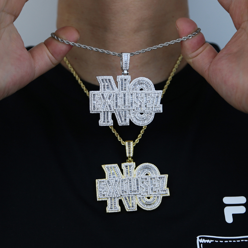 New full cz stone paved letter No excusez pendant with cuban chain for men women hip hop necklace jewelry plated gold silver wholesale