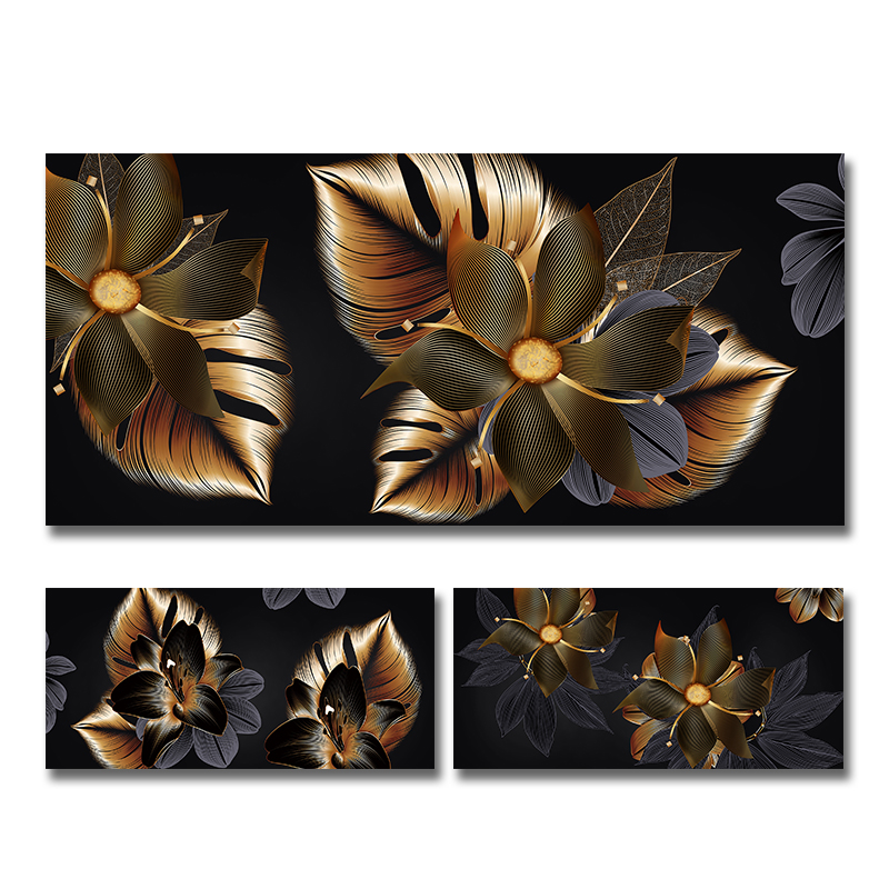 Black Gold Flowers Nordic Modern Interior Paintings Home Decor Aesthetic Personalized Wall Posters Pictures Room Decoration