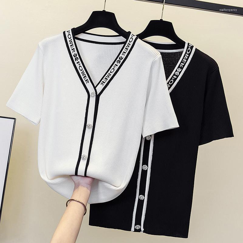 Women's Knits & Tees 2022 Women Summer Sweater V-Neck Letter Color Single-breasted Loose Cardigan Female Casual Knitted Clothing Walt22, Black
Women's Knits & Tees 2022 Women Summer Sweater V-Neck Letter Color Single-breasted Loose Cardigan Female Casual Knitted Clothing Walt22, Black