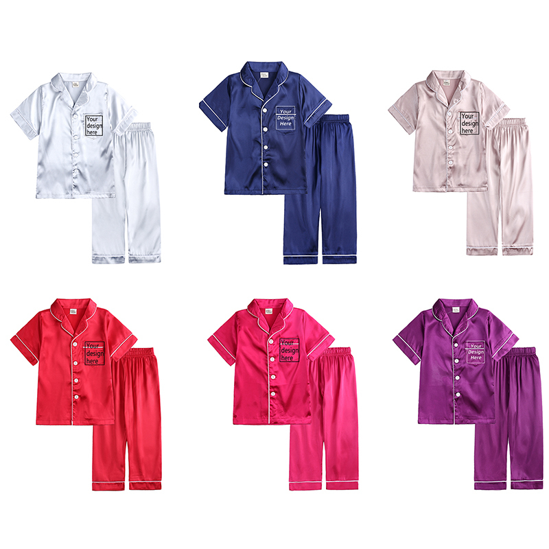 Custom Silk Kids Pyjamas Girls Boys Solid Satin Pjs For Children Personalized Clothes Gift Lounge Sleepwear DIY Pajamas 220809