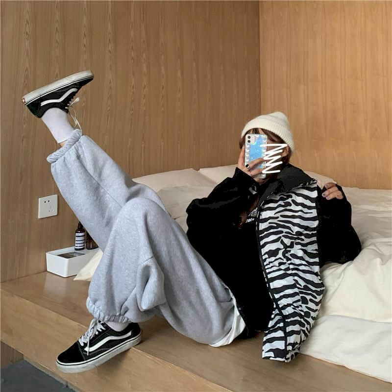 Pants Sweatpant s Autumn/winter Plus Velvet Padded Korean Loose-fitting Sports High Waist Slimming Casual 220325