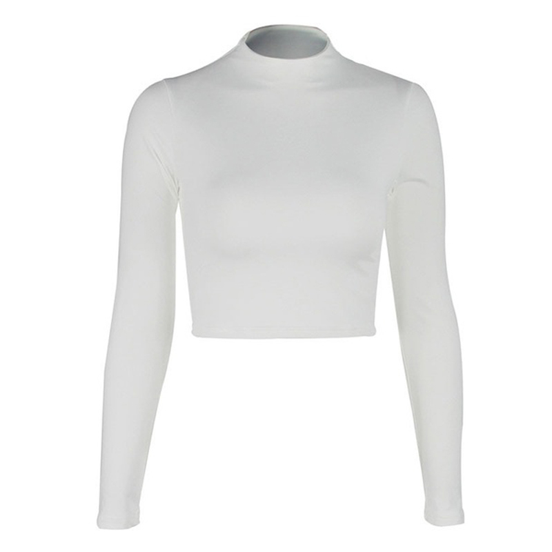 Women Sexy Bodycon T Shirt Autunmn Long Sleeve O neck Crop op Modis Sheath Fashion Autumn Solid ops 220714