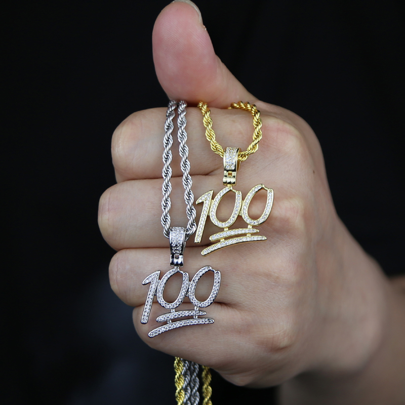 Iced out number 100 pendant with cubic zircon paved hip hop pendants fit tennis chain cuban chains for women men punk styles jewelry wholesale dh57271